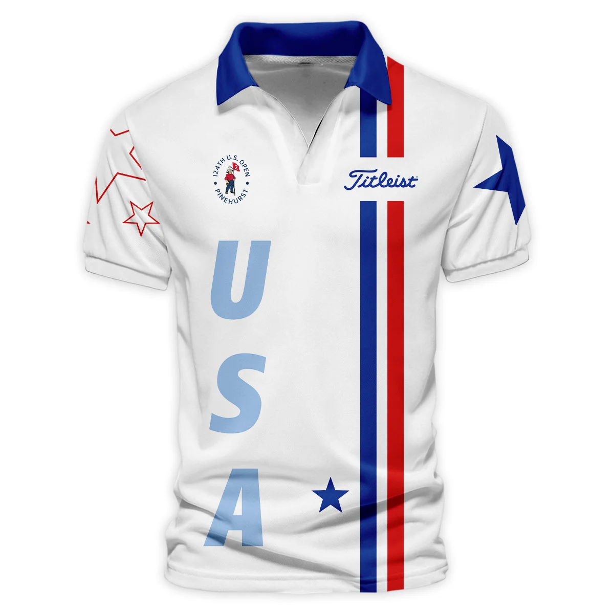 124th U.S. Open Pinehurst Titleist Blue Red Line White Style Classic, Short Sleeve Round Neck Polo Shirt