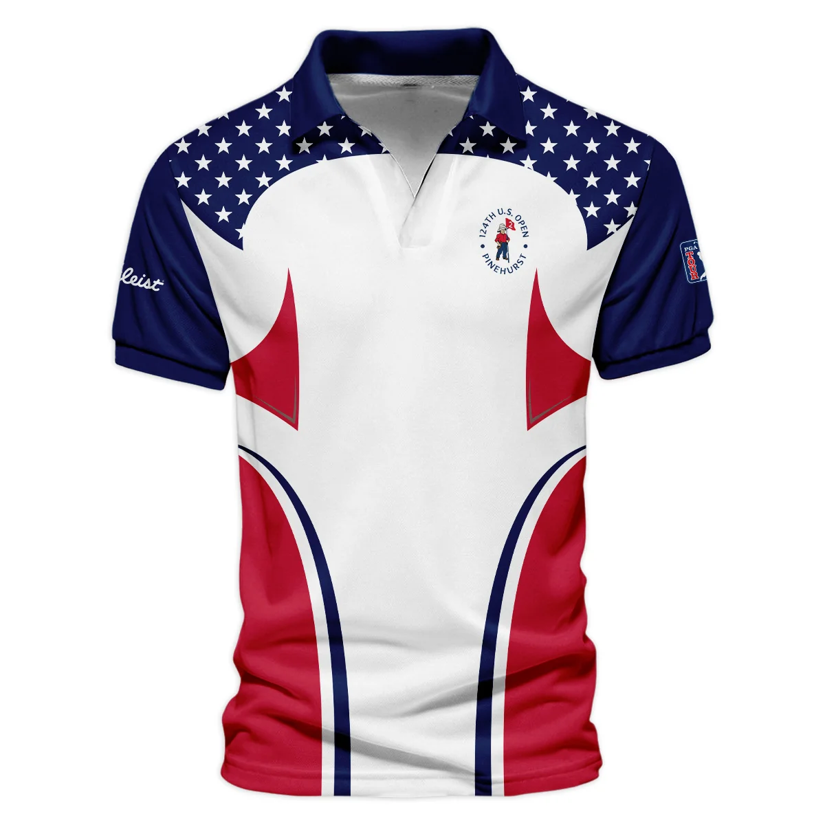 124th U.S. Open Pinehurst Titleist Stars White Dark Blue Red Line Long Polo Shirt Style Classic Long Polo Shirt For Men