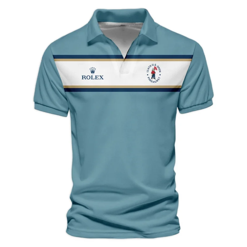 124th U.S. Open Pinehurst Golf Sport Mostly Desaturated Dark Blue Yellow Rolex Vneck Polo Shirt Style Classic