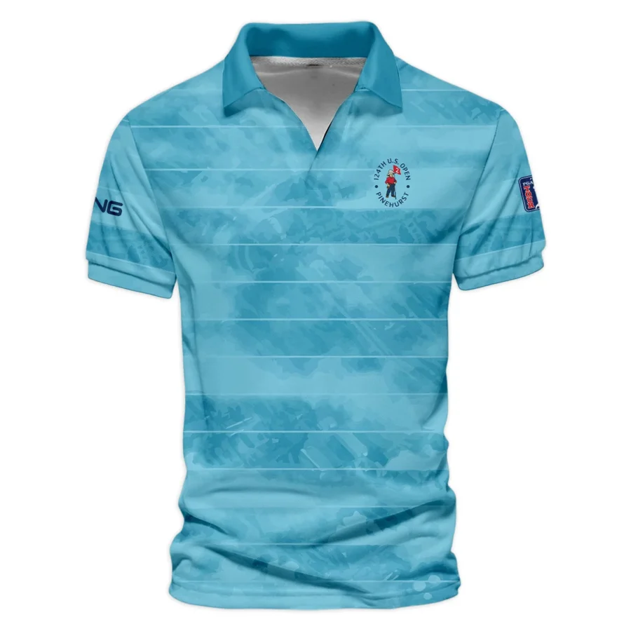Ping 124th U.S. Open Pinehurst Blue Abstract Background Line Vneck Polo Shirt Style Classic