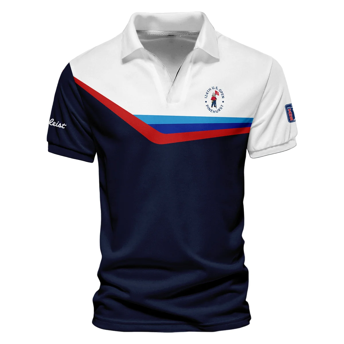124th U.S. Open Pinehurst Golf Blue Red Line White Pattern Titleist Style Classic, Short Sleeve Round Neck Polo Shirt