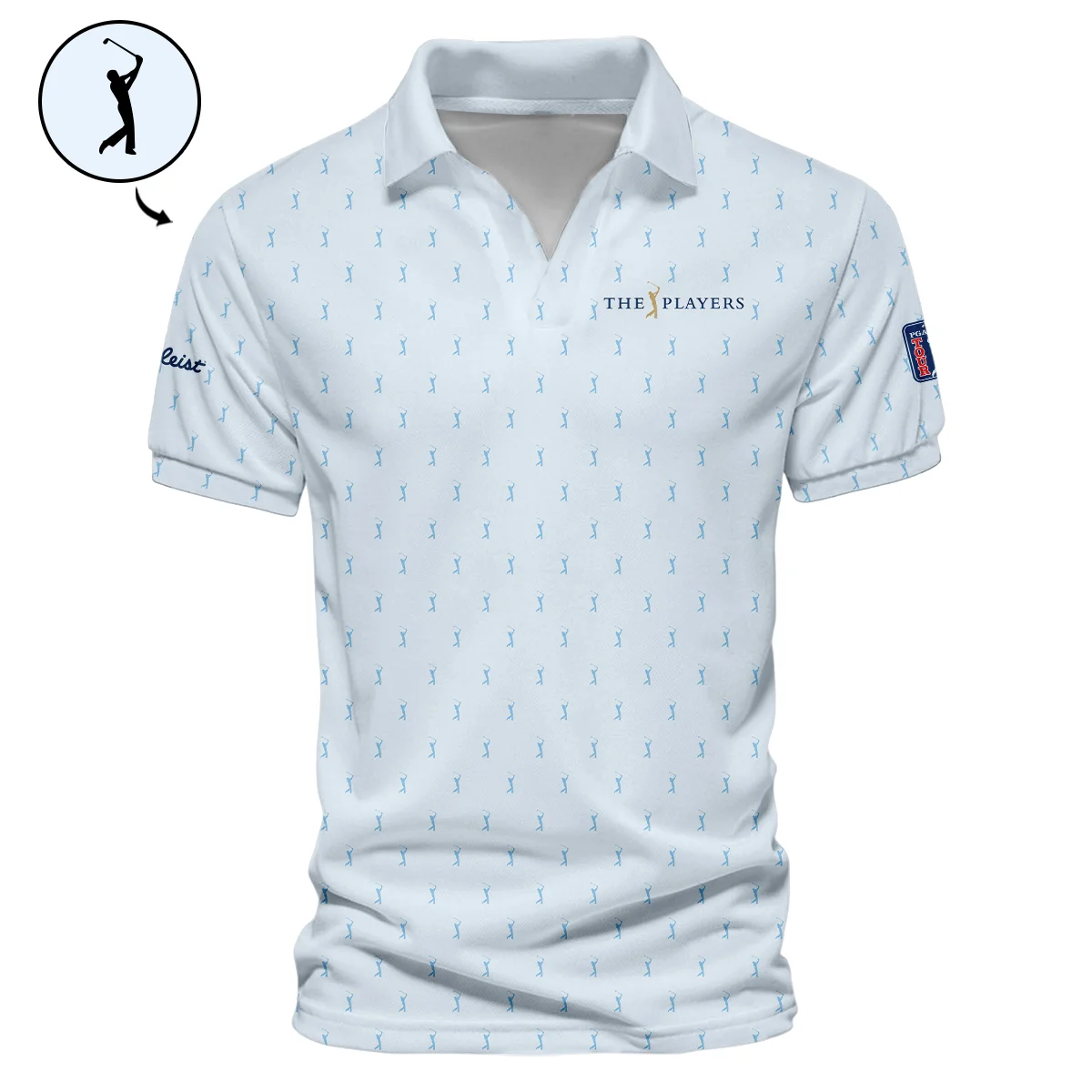 Golf Pattern Light Blue THE PLAYERS Championship Titleist Style Classic, Short Sleeve Polo Shirts Quarter-Zip Casual Slim Fit Mock Neck Basic