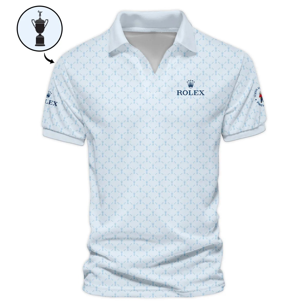Golf Sport Pattern Blue Sport Uniform 124th U.S. Open Pinehurst Rolex Vneck Polo Shirt Style Classic