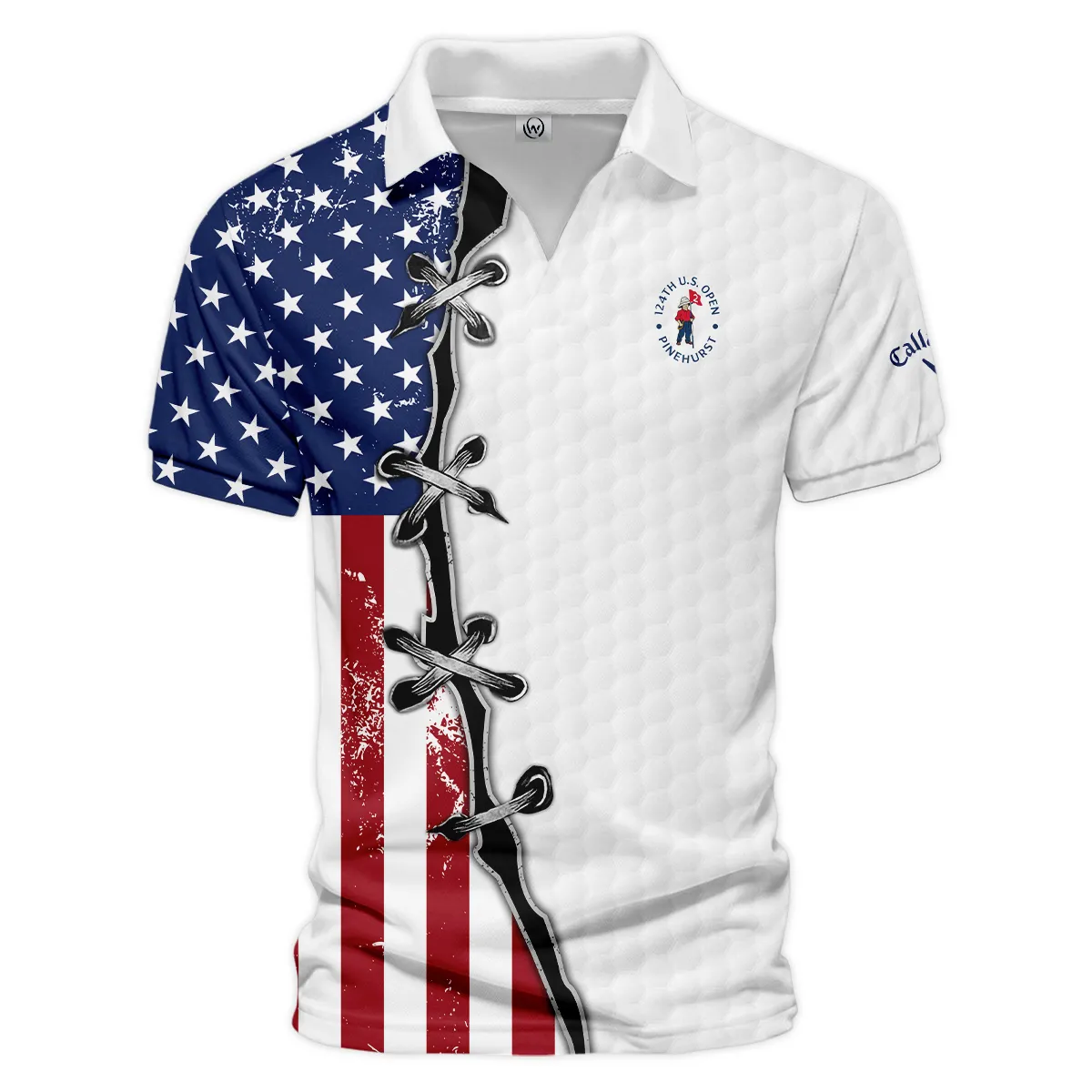 Golf Flag American Pattern Ball 124th U.S. Open Pinehurst Pinehurst Callaway Vneck Polo Shirt Style Classic