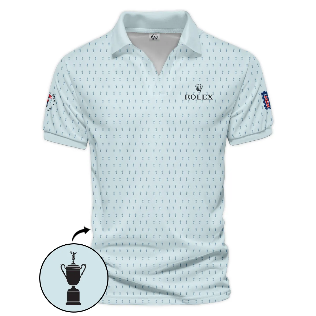 Golf Pattern Cup Light Blue Mix Green 124th U.S. Open Pinehurst Pinehurst Rolex Vneck Polo Shirt Style Classic