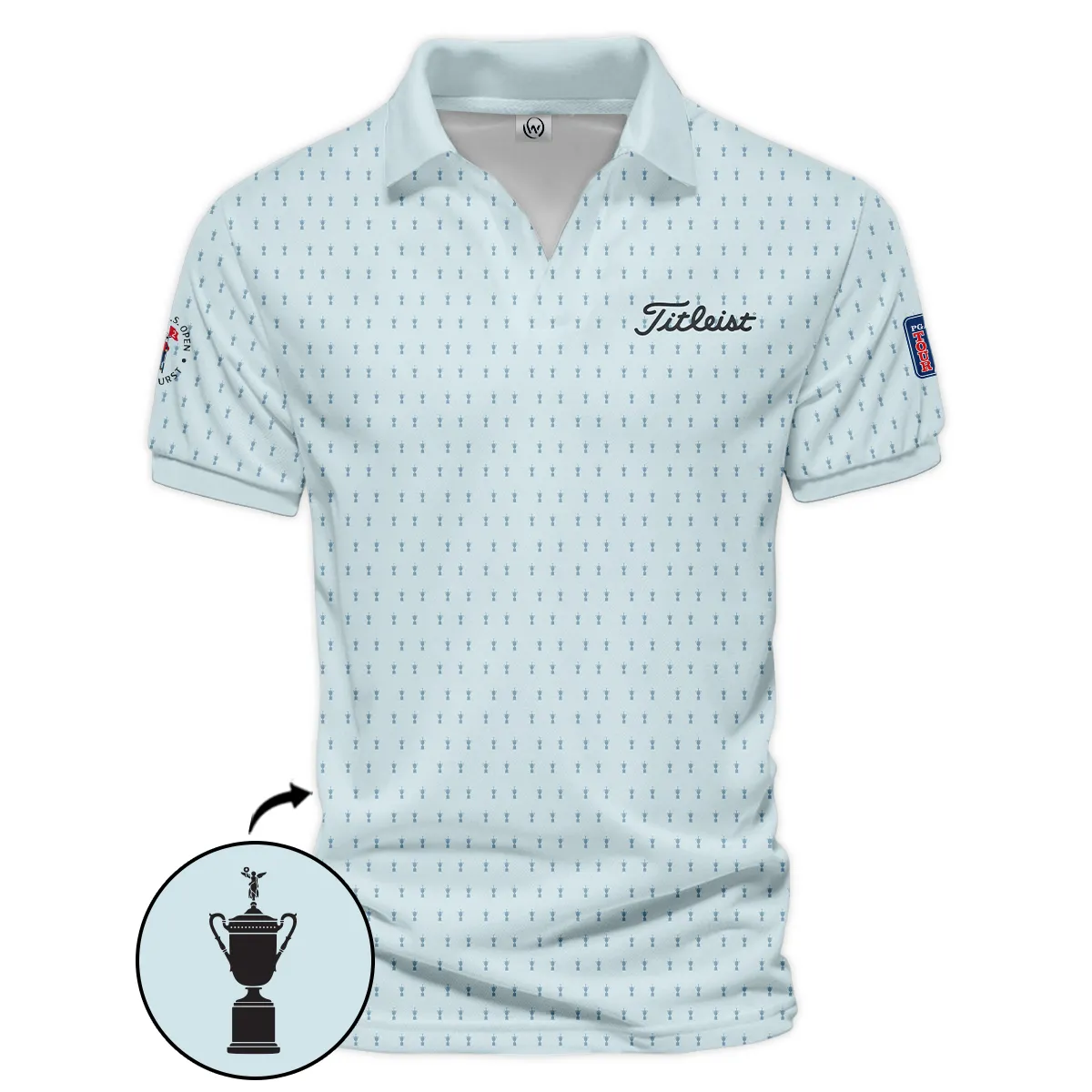 Golf Pattern Cup Light Blue Mix Green 124th U.S. Open Pinehurst Pinehurst Titleist Vneck Polo Shirt Style Classic