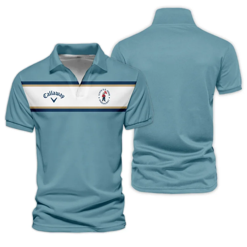 124th U.S. Open Pinehurst Golf Sport Mostly Desaturated Dark Blue Yellow Callaway Vneck Polo Shirt Style Classic