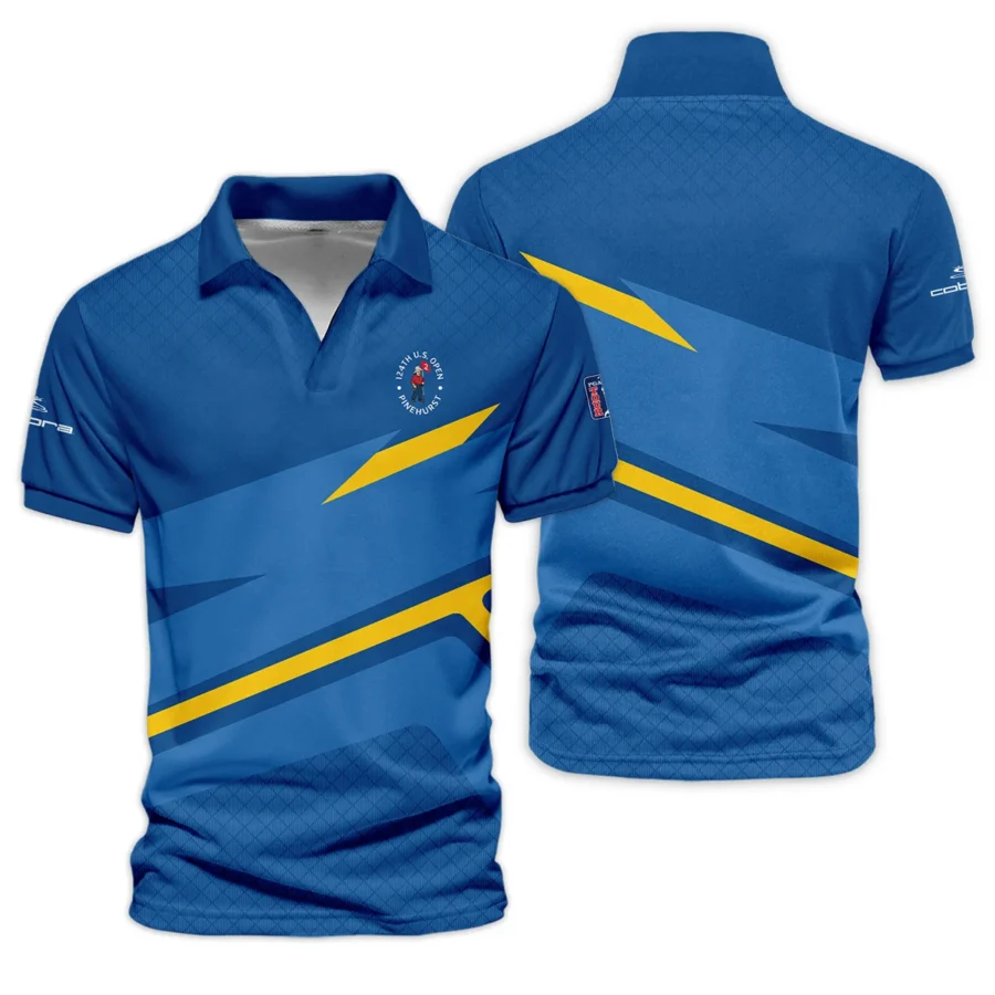 Cobra Golf 124th U.S. Open Pinehurst Blue Yellow Mix Pattern Vneck Polo Shirt Style Classic