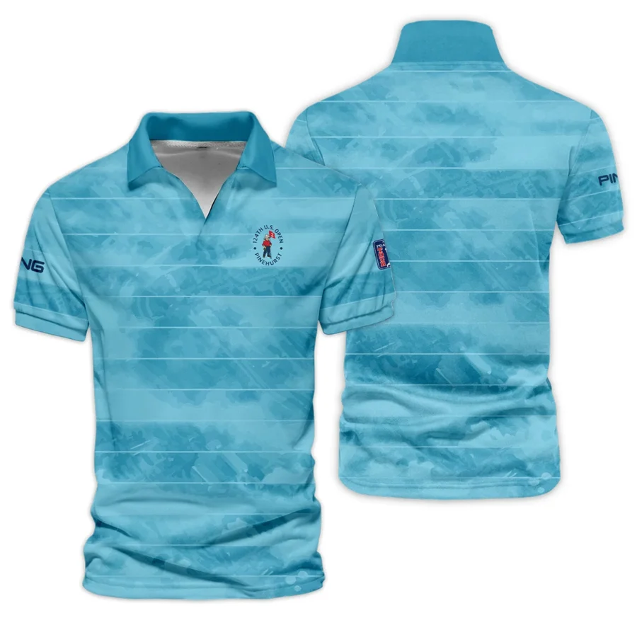 Ping 124th U.S. Open Pinehurst Blue Abstract Background Line Vneck Polo Shirt Style Classic