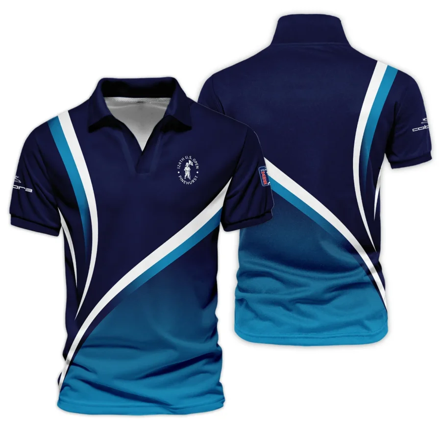 Cobra Golf 124th U.S. Open Pinehurst Dark Blue Gradient Abstract White Background  Vneck Polo Shirt Style Classic