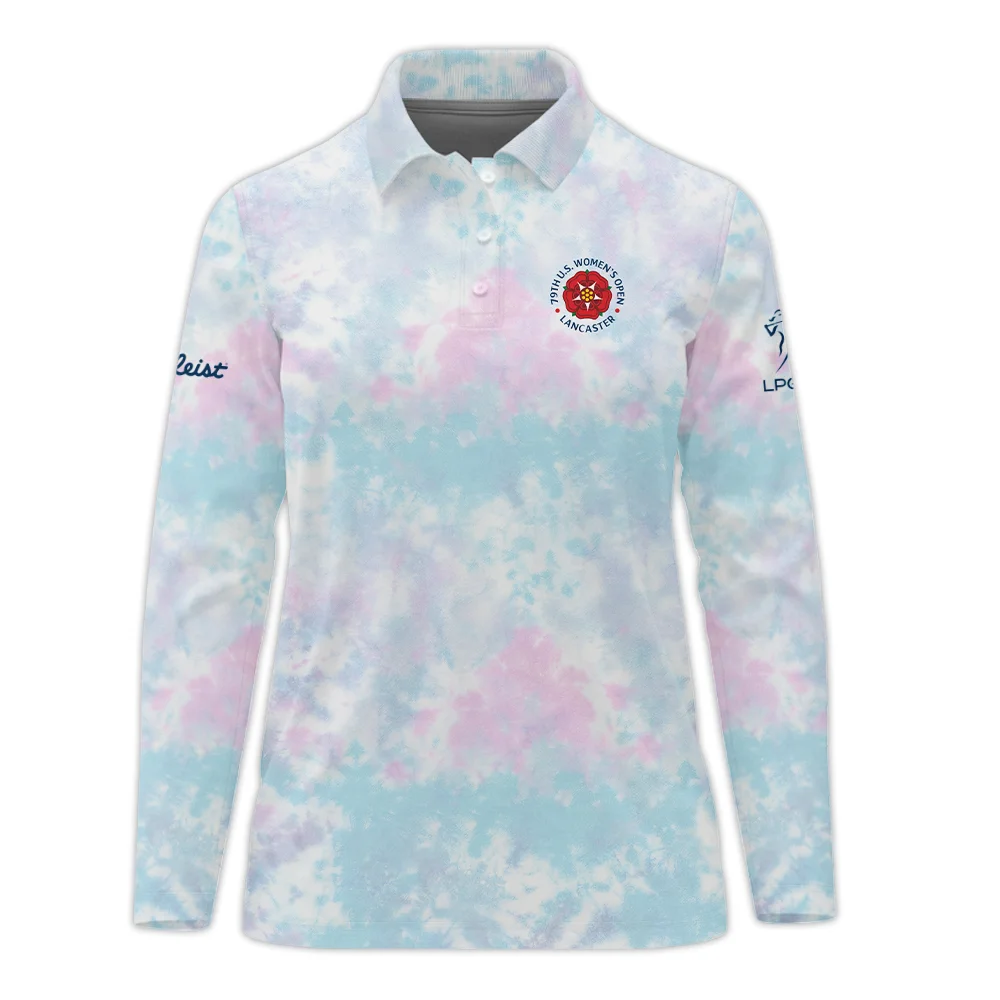 Tie dye Pattern 79th U.S. Women’s Open Lancaster Titleist Zipper Long Polo Shirt Blue Mix Pink All Over Print Zipper Long Polo Shirt For Woman