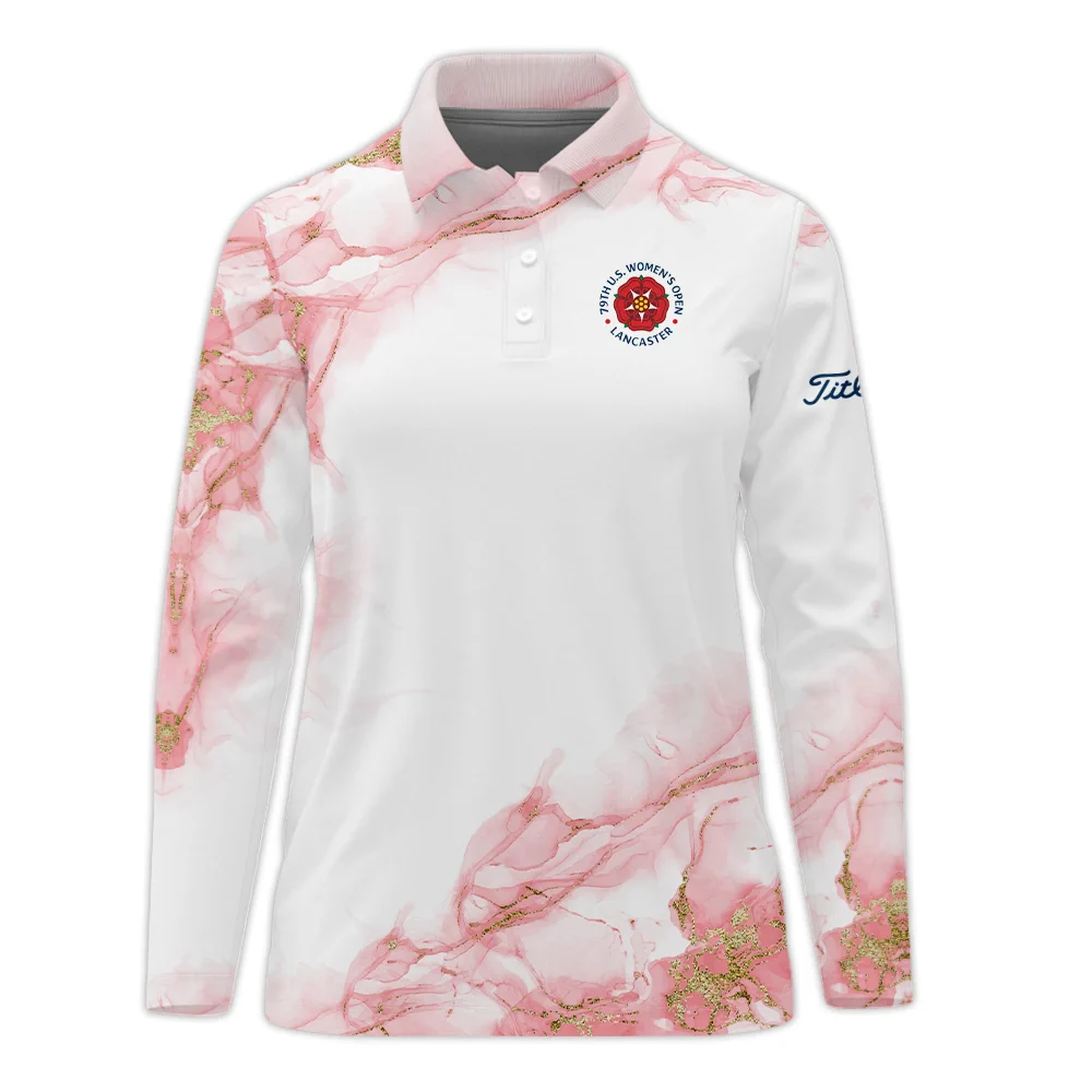 Pink Gold Marble 79th U.S. Women’s Open Lancaster Titleist Long Polo Shirt Golf Sport All Over Print Long Polo Shirt For Woman