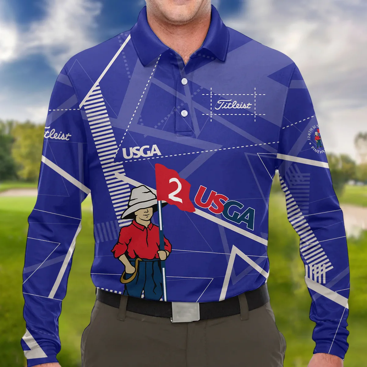 Golf Abstract Line Pattern 124th U.S. Open Pinehurst Titleist Style Classic, Short Sleeve Round Neck Polo Shirt