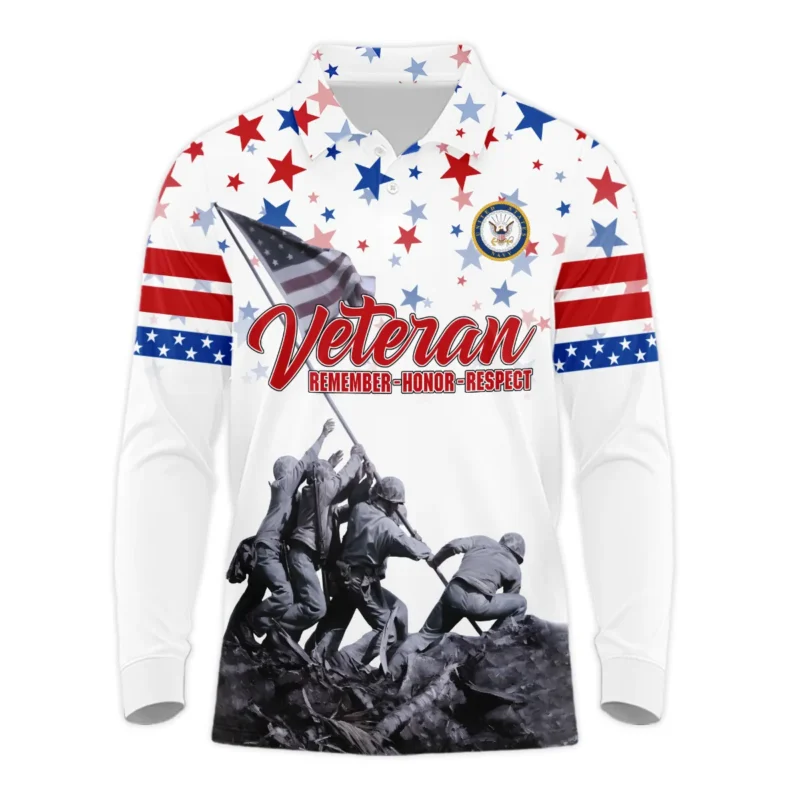 Veteran Memorial Day Remember Honor Respect U.S. Navy Veterans All Over Prints Long Polo Shirt