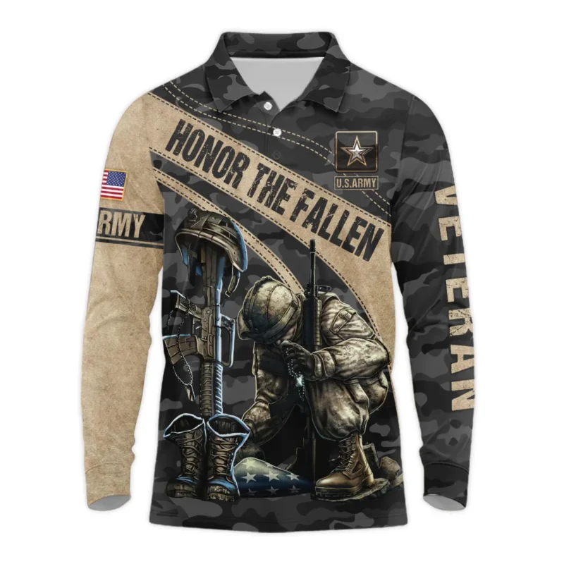 Veteran Camo Honor The Fallen U.S. Army Veterans All Over Prints Long Polo Shirt