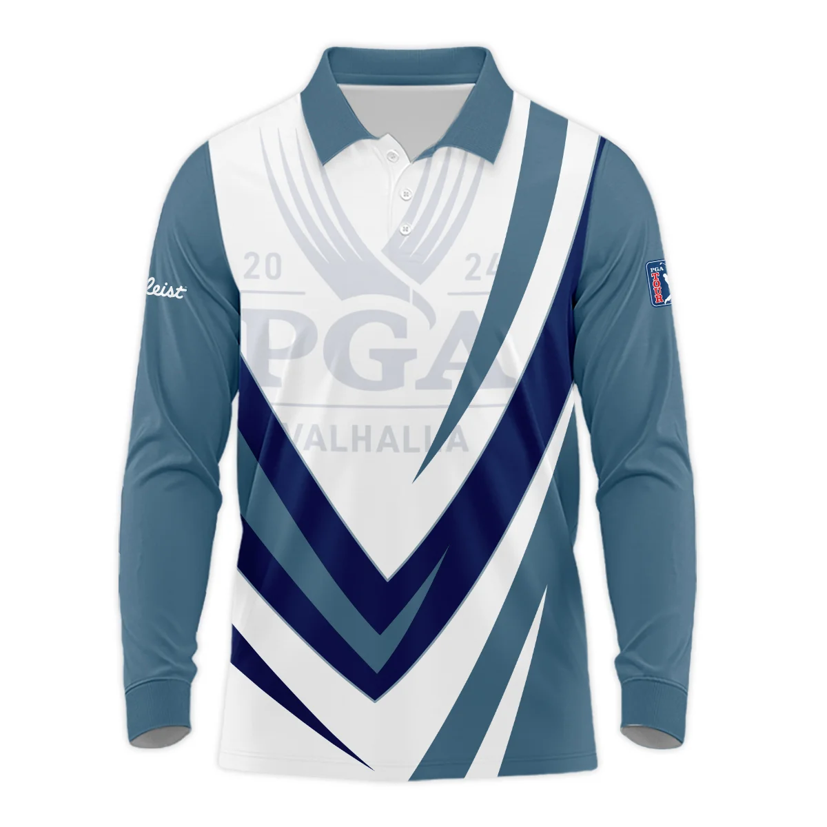 Titleist 2024 PGA Championship Valhalla Dark Moderate Blue White Blue Long Polo Shirt Style Classic Long Polo Shirt For Men