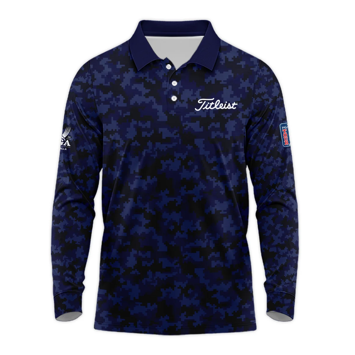 Golf 2024 PGA Championship Titleist Long Polo Shirt Blue Camouflage Pattern Sport All Over Print Long Polo Shirt For Men