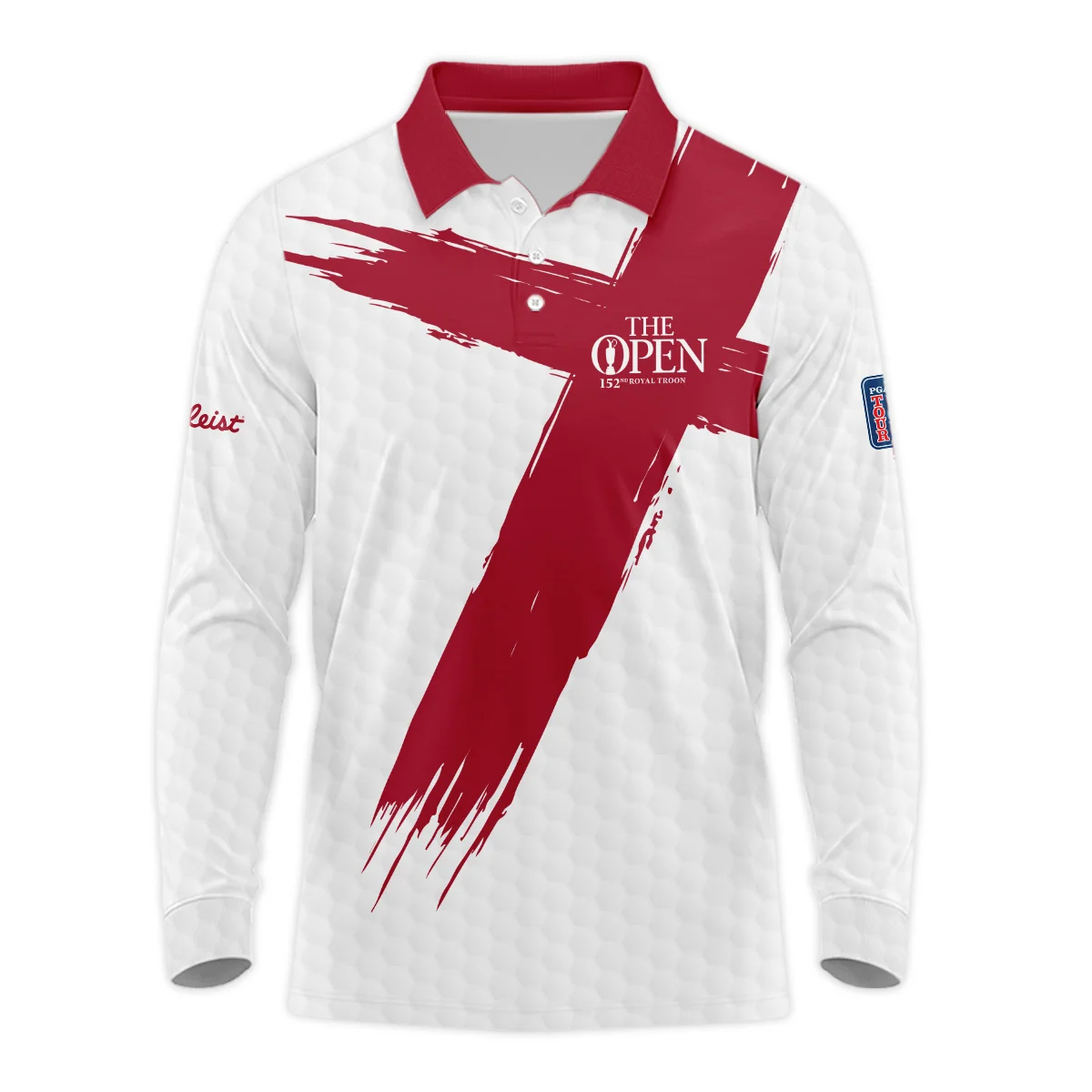 Titleist 152nd The Open Championship Golf Sport Long Polo Shirt Red White Golf Pattern All Over Print Long Polo Shirt For Men