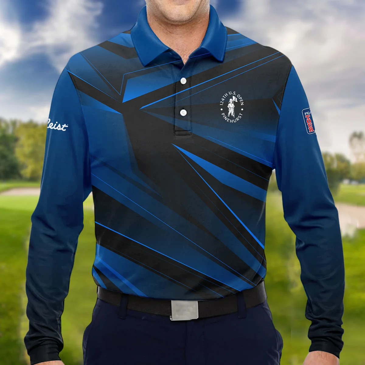 Titleist 124th U.S. Open Pinehurst Dark Blue Gradient Sublimation Long Polo Shirt Style Classic