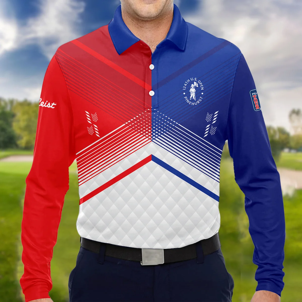 Titleist 124th U.S. Open Pinehurst Blue Red Line White Abstract Polo Shirt Style Classic