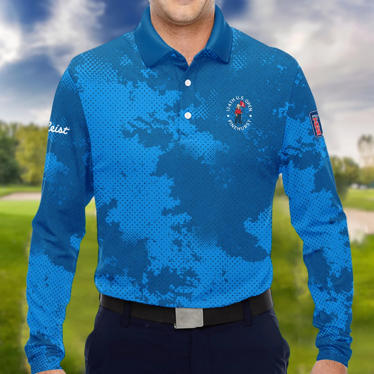 124th U.S. Open Pinehurst Titleist Blue Sport Pattern Style Classic, Short Sleeve Round Neck Polo Shirt