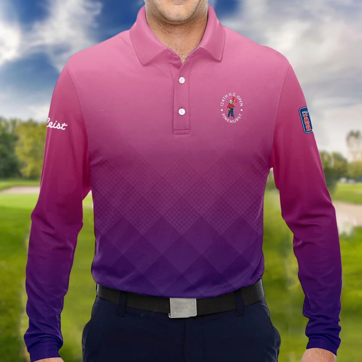 Titleist 124th U.S. Open Pinehurst Purple Pink Gradient Abstract Style Classic, Short Sleeve Round Neck Polo Shirt