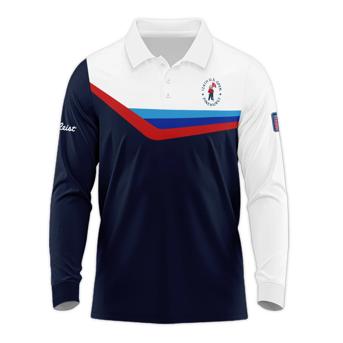 124th U.S. Open Pinehurst Golf Blue Red Line White Pattern Titleist Polo Shirt Mandarin Collar Polo Shirt