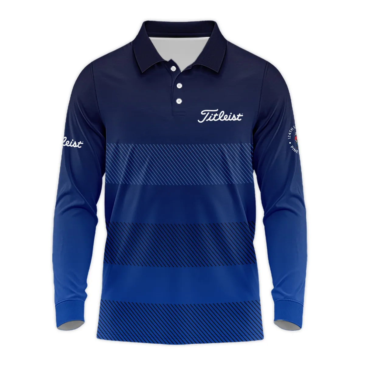 Titleist 124th U.S. Open Pinehurst Long Polo Shirt Sports Dark Blue Gradient Striped Pattern All Over Print Long Polo Shirt For Men
