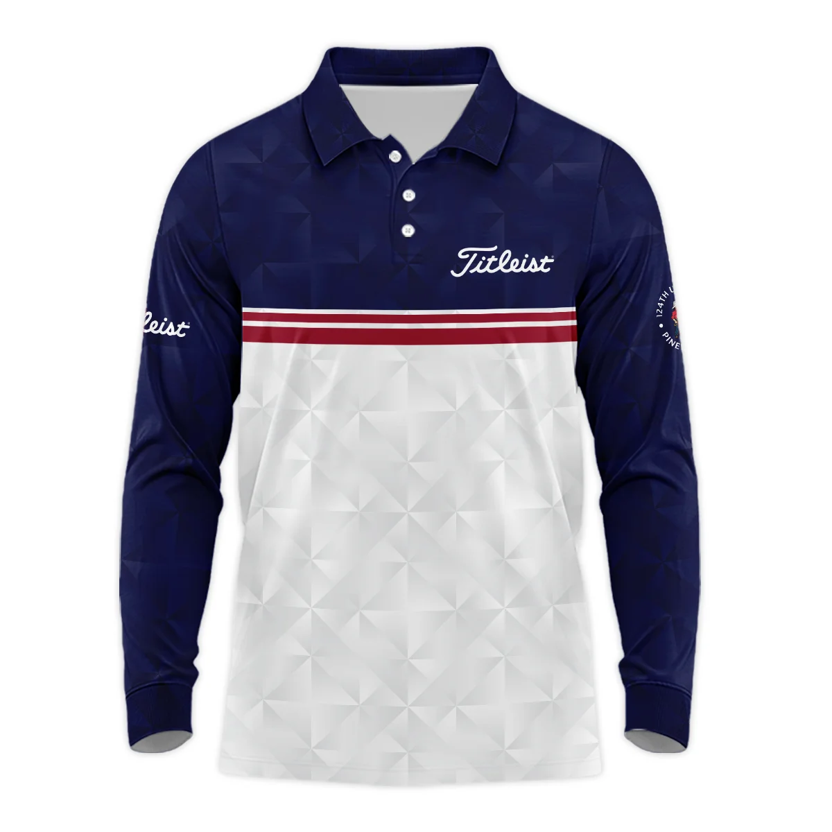 Golf Sport 124th U.S. Open Pinehurst Titleist Long Polo Shirt Dark Blue White Abstract Geometric Triangles All Over Print Long Polo Shirt For Men