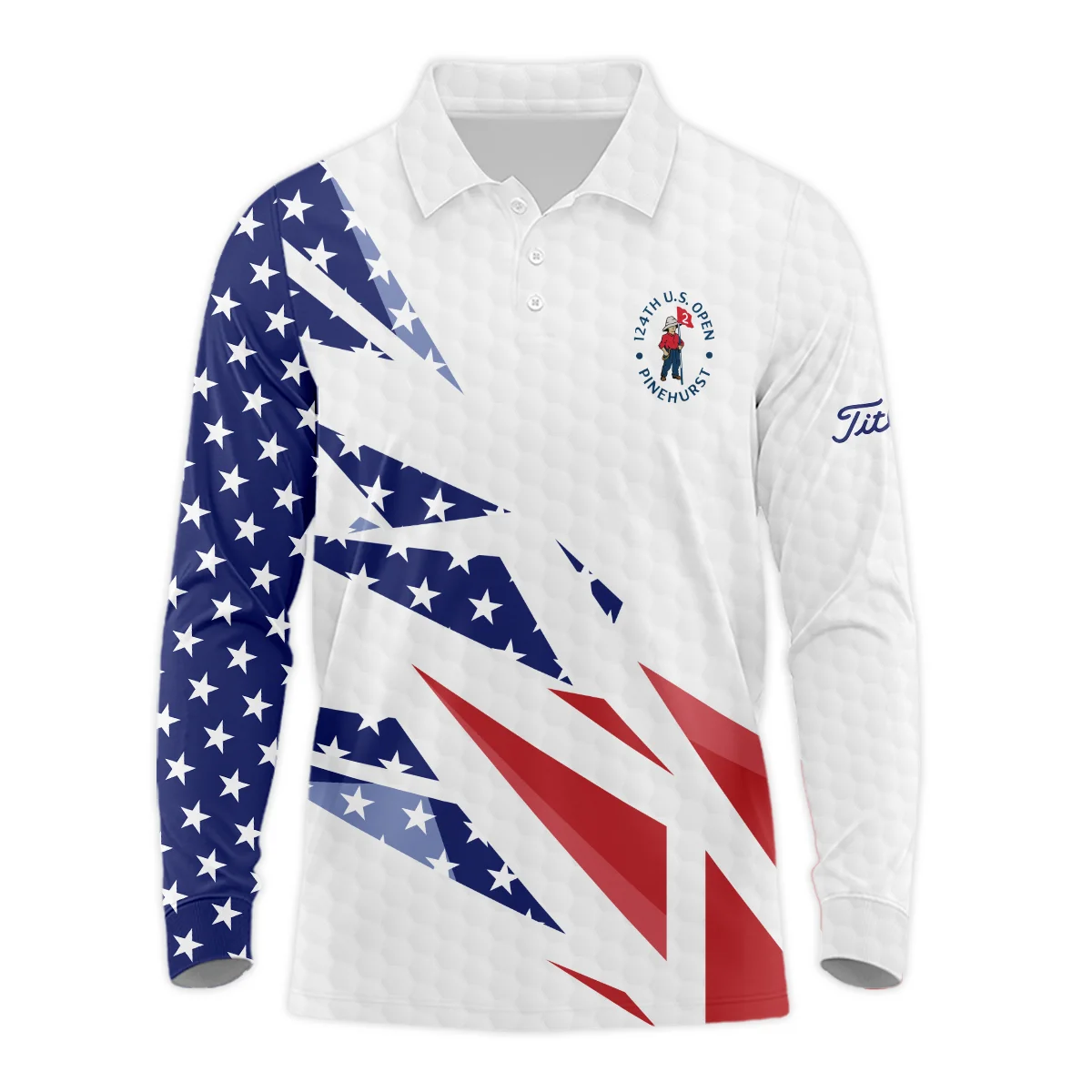 124th U.S. Open Pinehurst Titleist Long Polo Shirt Golf Pattern White USA Flag All Over Print Long Polo Shirt For Men