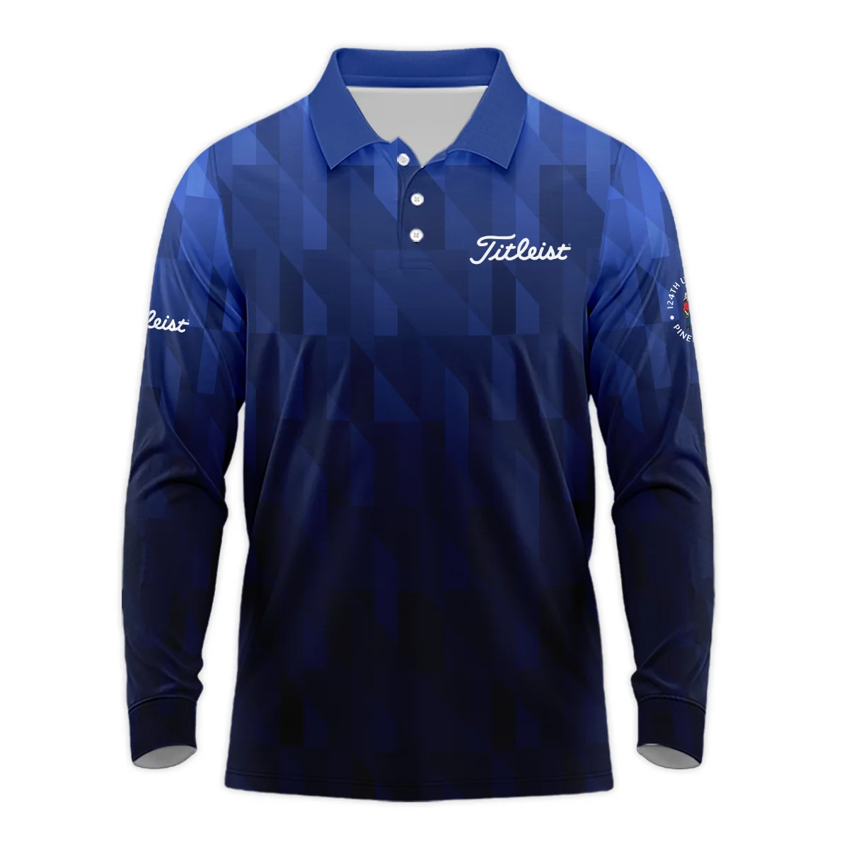 Titleist 124th U.S. Open Pinehurst Golf Sport Long Polo Shirt Blue Fabric Geometric Pattern  All Over Print Long Polo Shirt For Men
