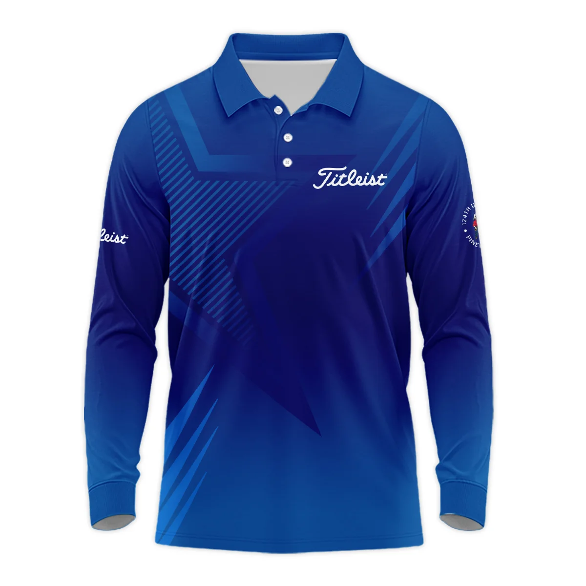 124th U.S. Open Pinehurst No.2 Titleist Long Polo Shirt Dark Blue Gradient Star Pattern Long Polo Shirt For Men
