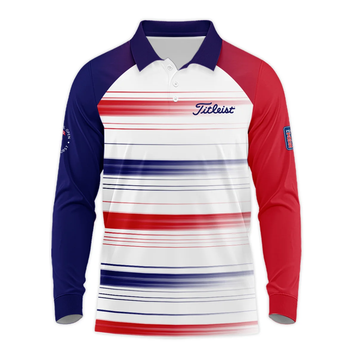 Sport Titleist 124th U.S. Open Pinehurst Long Polo Shirt Straight Lines Blue Red Long Polo Shirt For Men