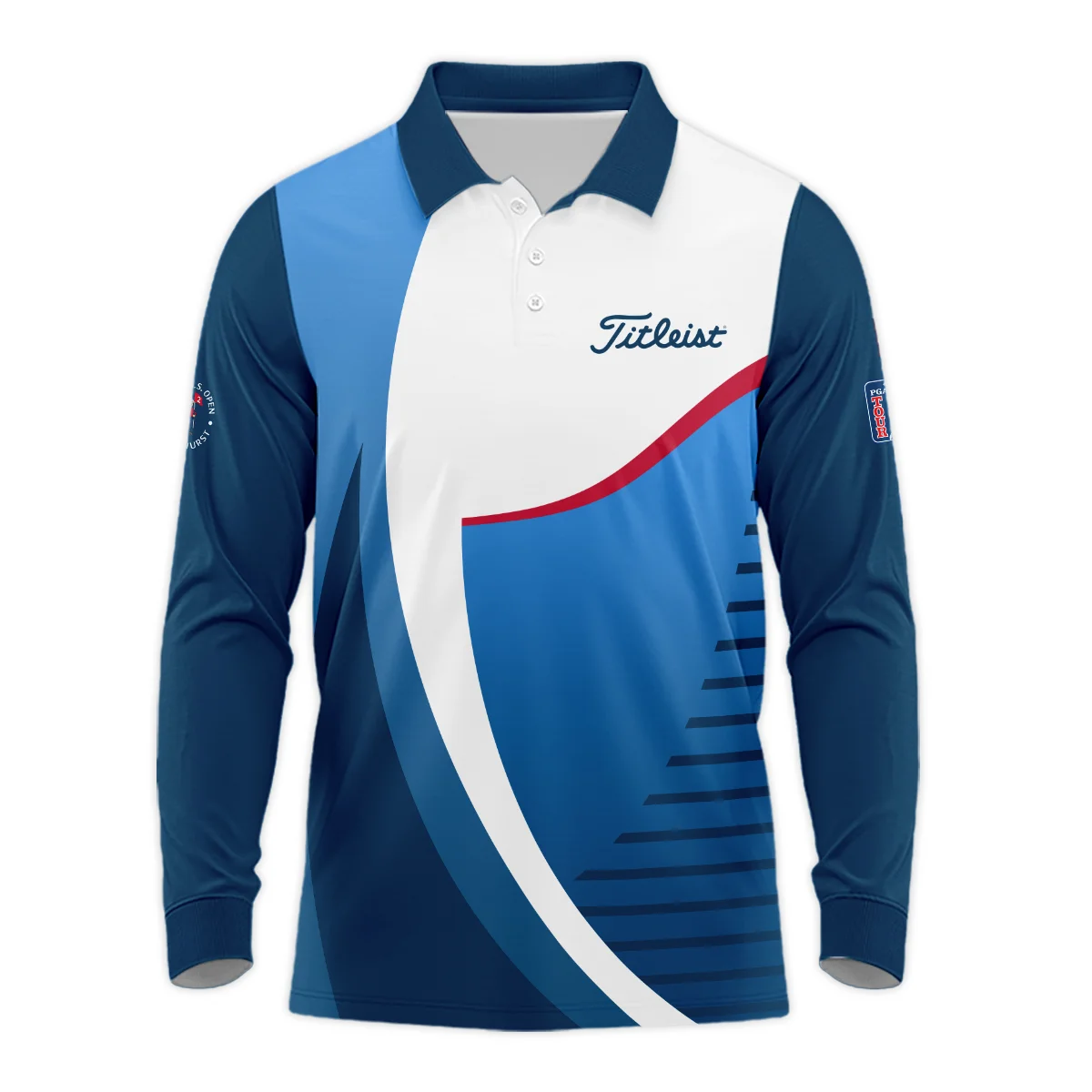 124th U.S. Open Pinehurst Golf Sport Titleist Long Polo Shirt Blue Gradient Red Straight Long Polo Shirt For Men