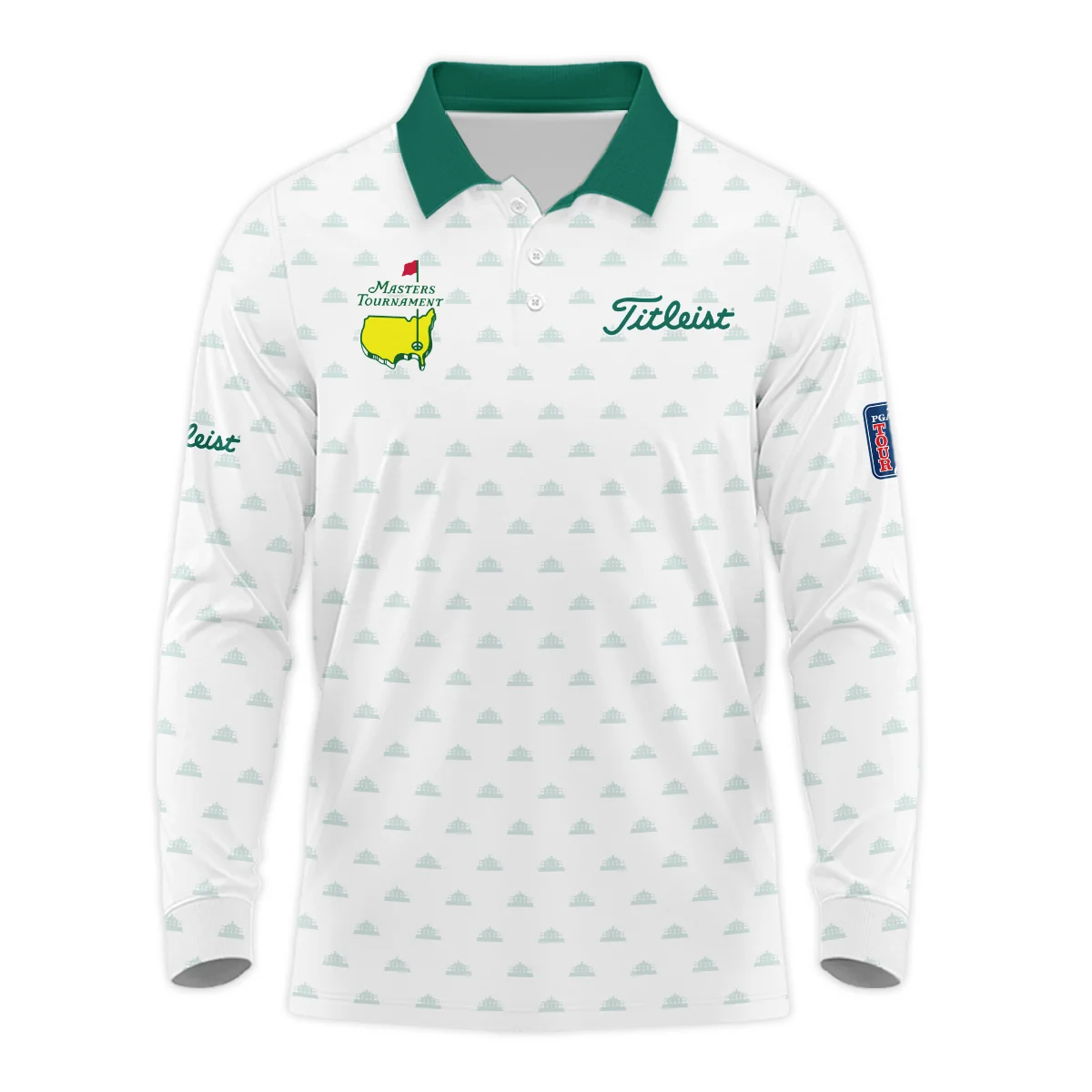 Masters Tournament Golf Sport Titleist Long Polo Shirt Sports Cup Pattern White Green Long Polo Shirt For Men