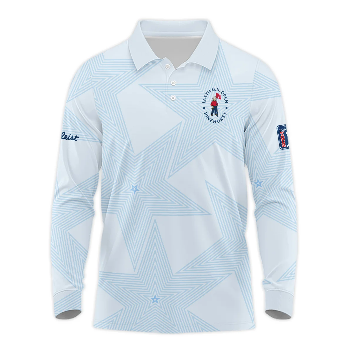 Golf 124th U.S. Open Pinehurst Titleist Zipper Polo Shirt Stars Light Blue Golf Sports All Over Print Zipper Polo Shirt For Men
