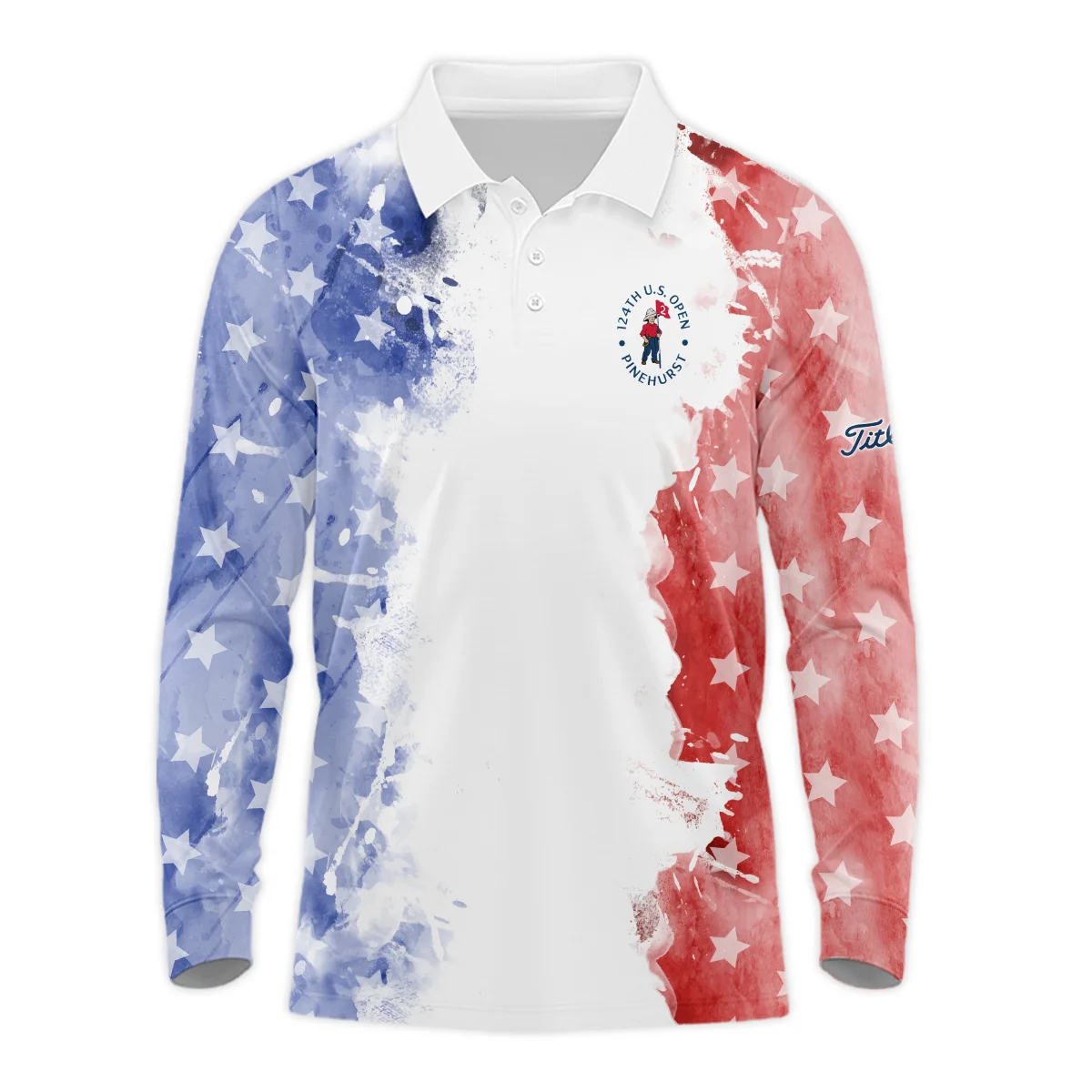 124th U.S. Open Pinehurst Special Version Titleist Long Polo Shirt Blue Red Watercolor Long Polo Shirt For Men