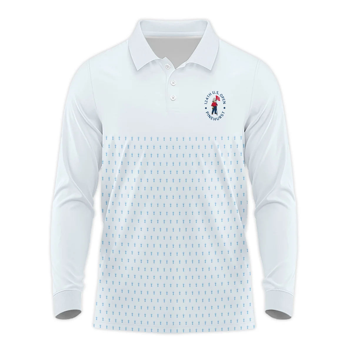 U.S Open Trophy Pattern Light Blue 124th U.S. Open Pinehurst Titleist Long Polo Shirt Style Classic Long Polo Shirt For Men