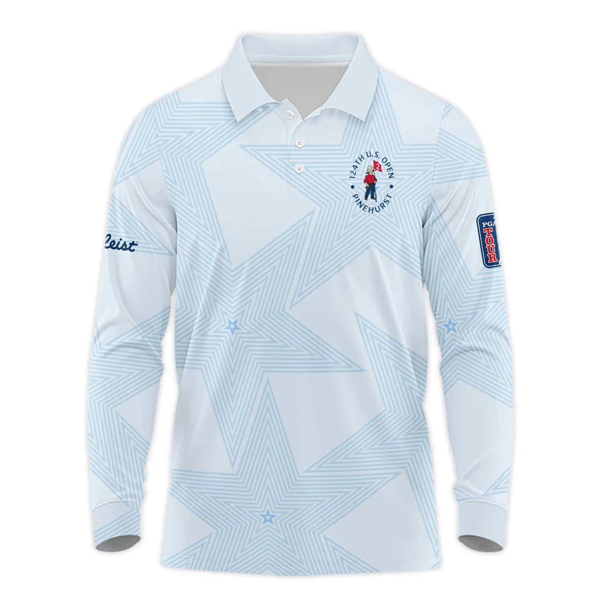 124th U.S. Open Pinehurst Golf Titleist Long Polo Shirt Sports Star Sripe Light Blue Long Polo Shirt For Men