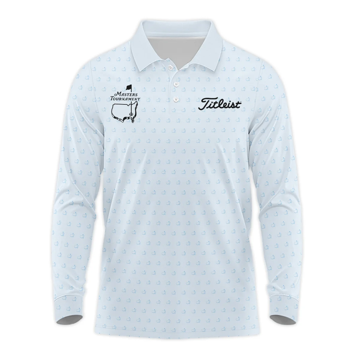 Pattern Masters Tournament Titleist Long Polo Shirt White Light Blue Color Pattern Logo  Long Polo Shirt For Men
