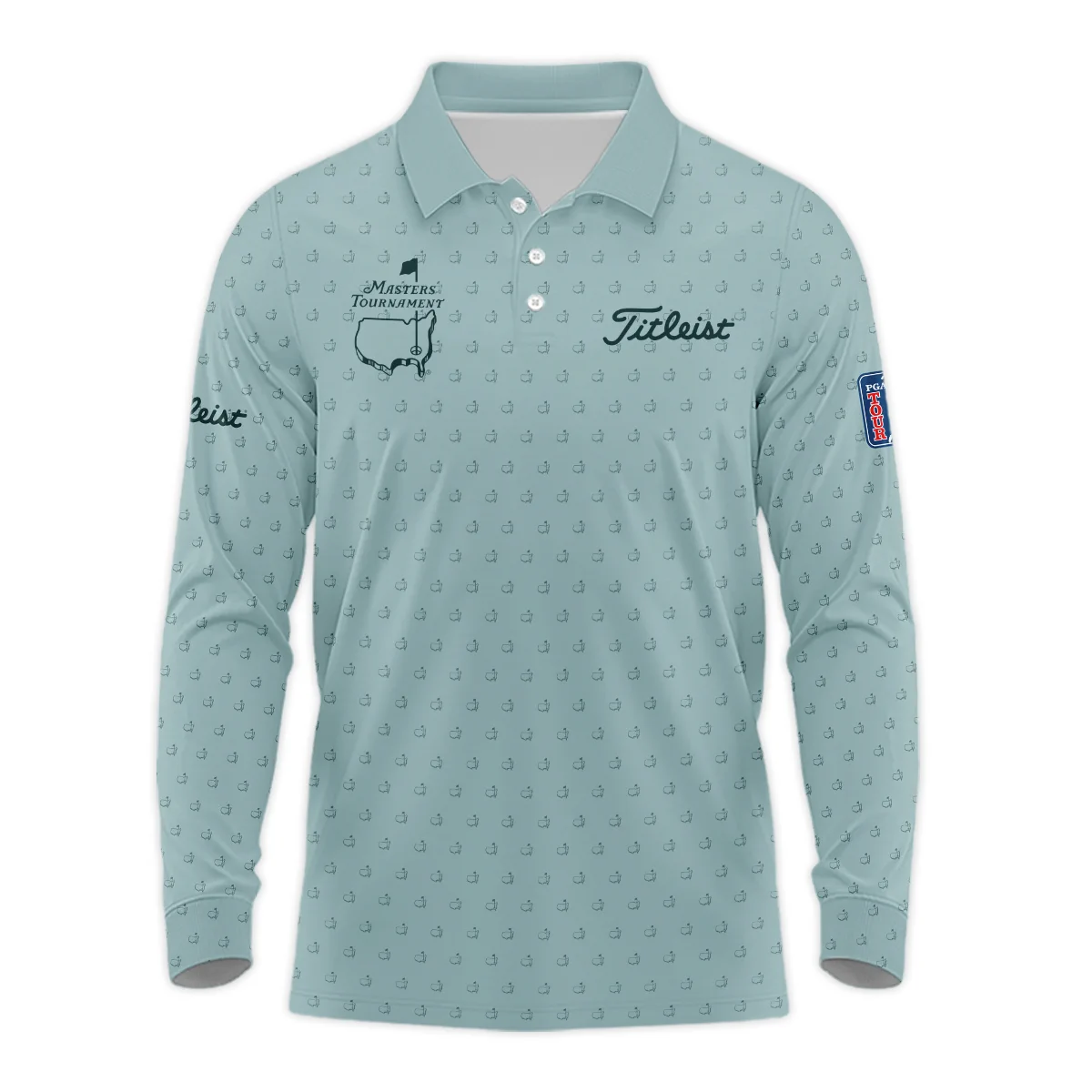 Golf Pattern Masters Tournament Titleist Long Polo Shirt Cyan Pattern All Over Print Long Polo Shirt For Men