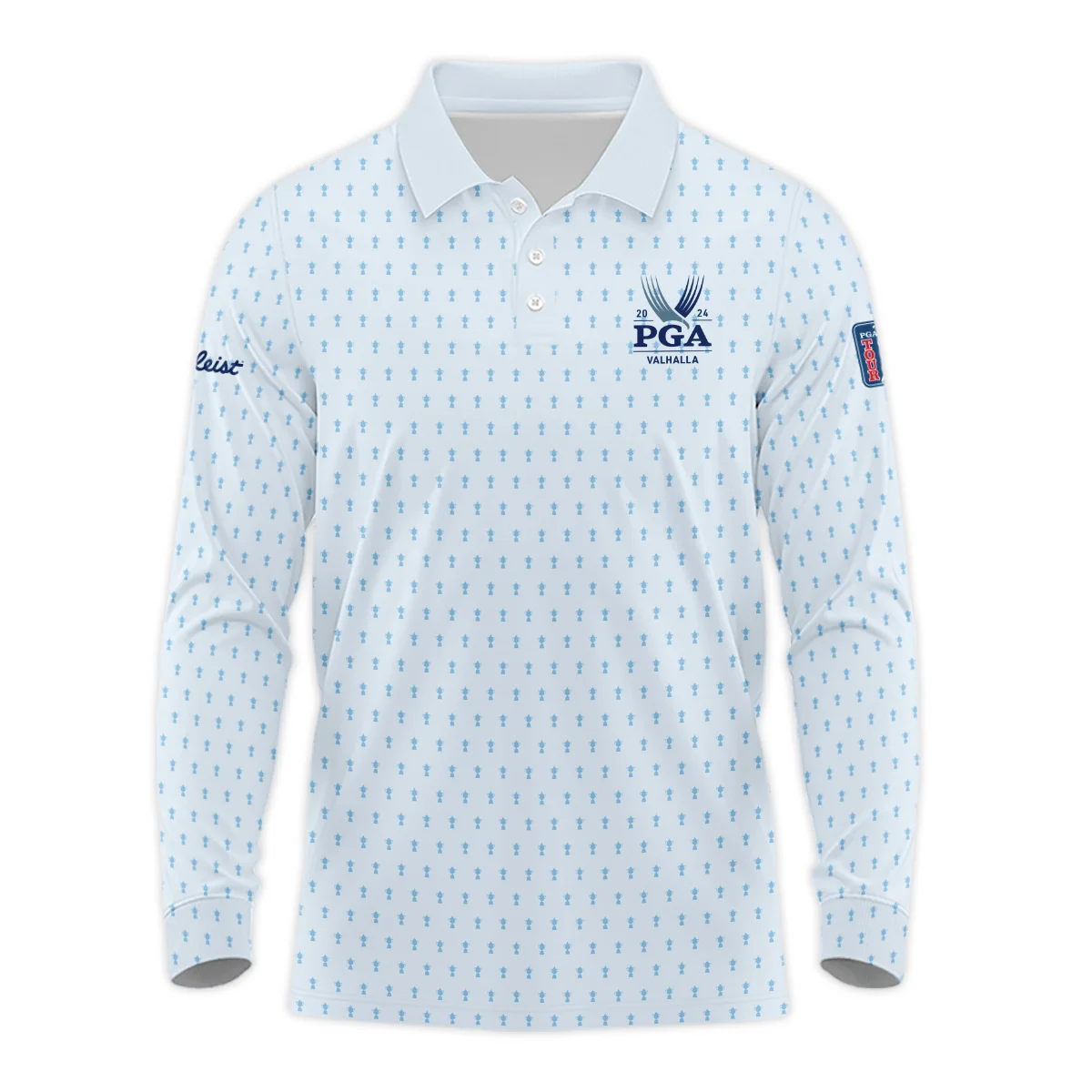 Golf Pattern Light Blue Cup 2024 PGA Championship Valhalla Titleist Long Polo Shirt Style Classic Long Polo Shirt For Men