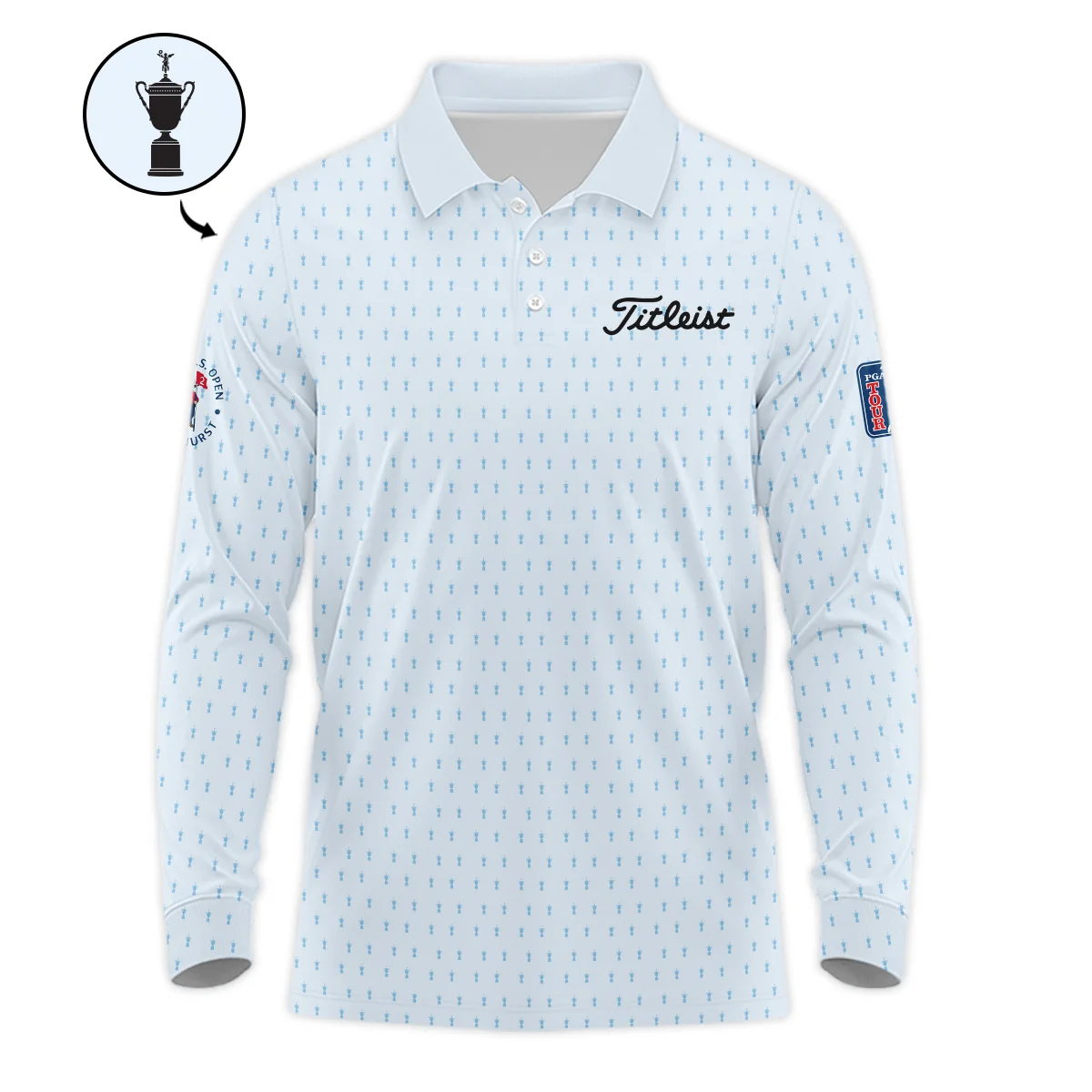 124th U.S. Open Pinehurst Titleist Polo Shirt Sports Pattern Cup Color Light Blue All Over Print Polo Shirt For Men