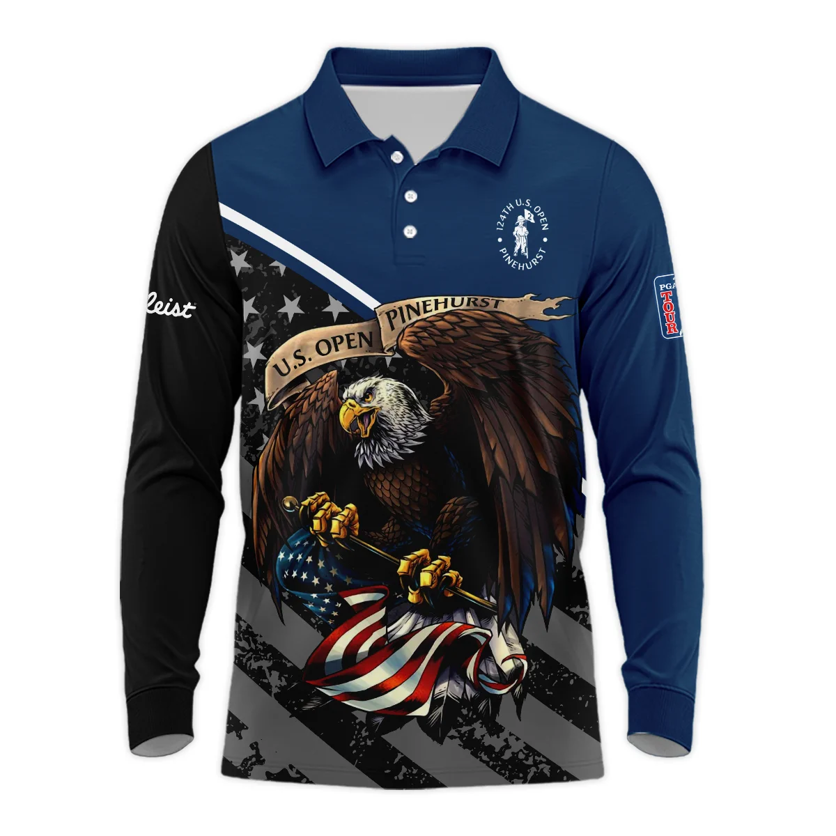 Special Version 124th U.S. Open Pinehurst Titleist Zipper Polo Shirt Color Blue Eagle USA  Zipper Polo Shirt For Men
