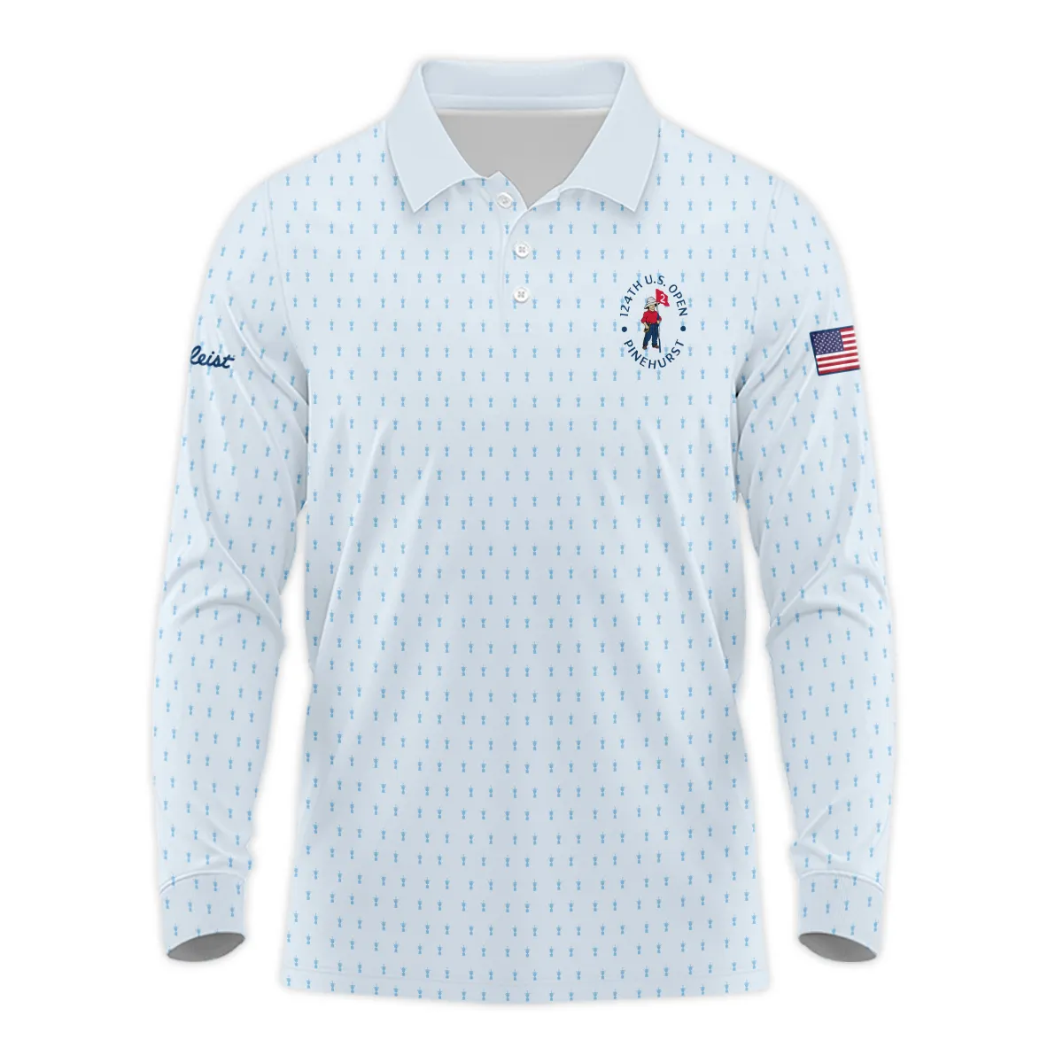 Golf Pattern Light Blue Cup 124th U.S. Open Pinehurst Titleist Zipper Polo Shirt Style Classic
