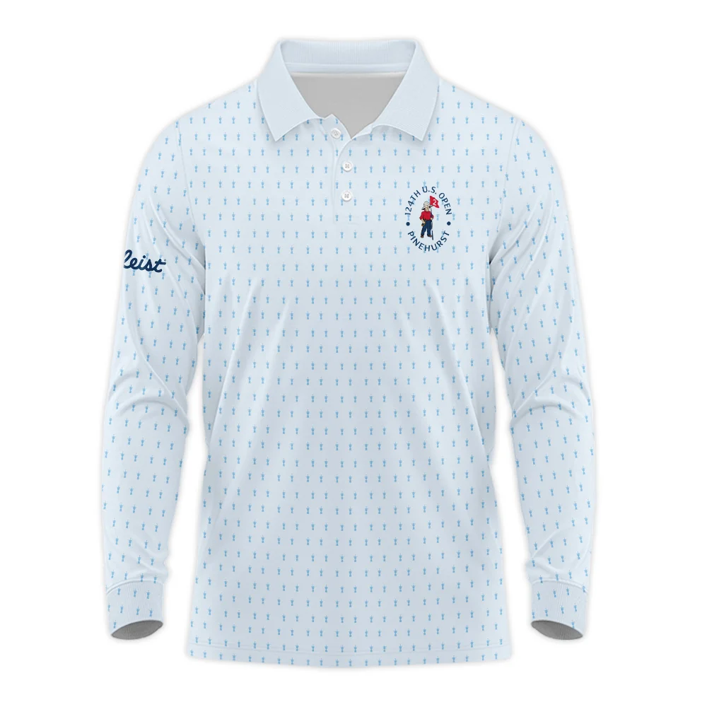 124th U.S. Open Pinehurst Golf Long Polo Shirt Titleist Pattern Cup Pastel Blue Long Polo Shirt For Men