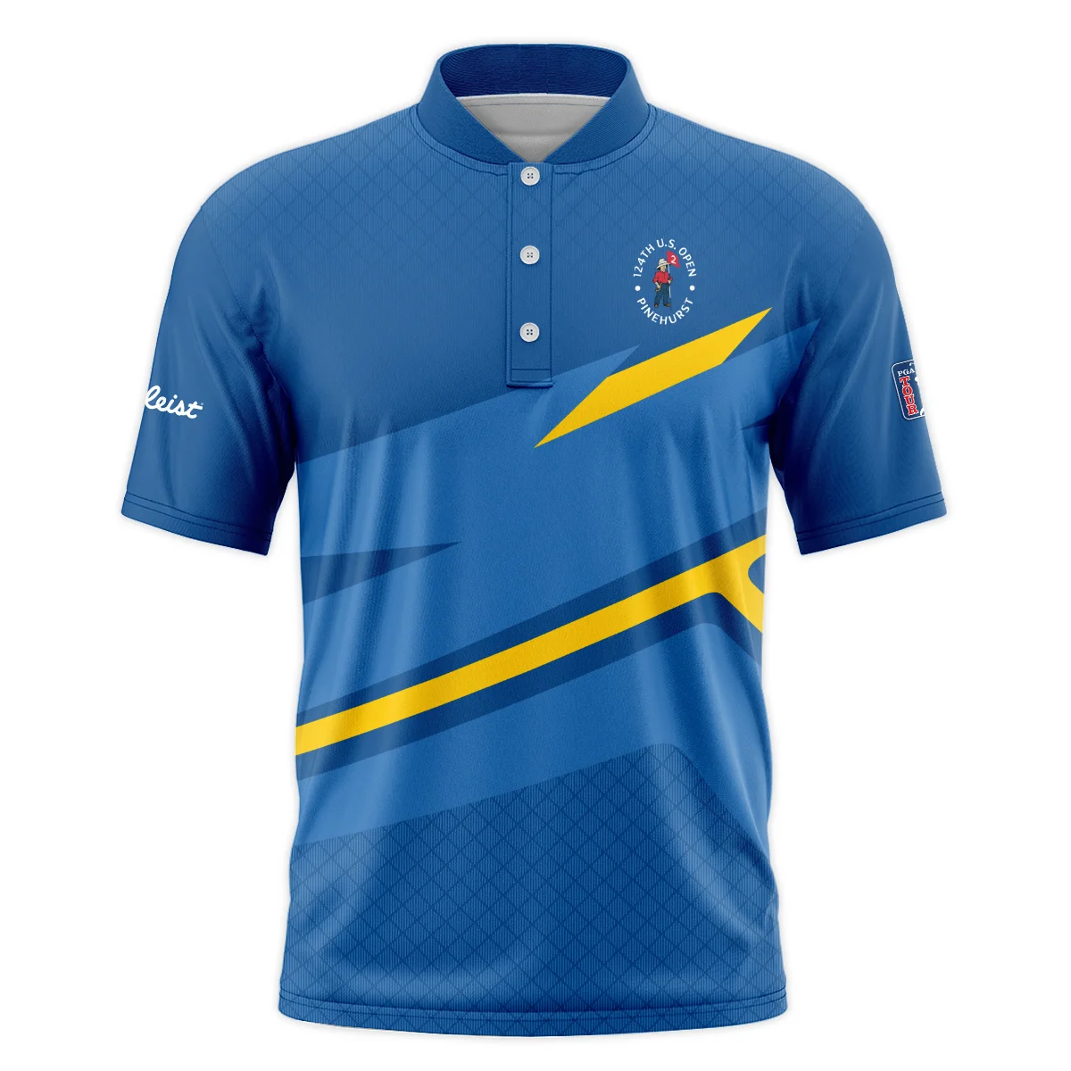 Titleist 124th U.S. Open Pinehurst Blue Yellow Mix Pattern Style Classic, Short Sleeve Round Neck Polo Shirt