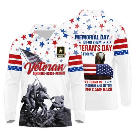 Veteran Memorial Day Remember Honor Respect U.S. Army Veterans All Over Prints Long Polo Shirt