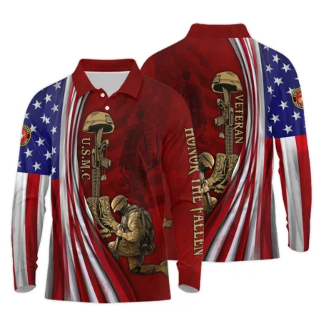 Veteran Us Flag Honor The Fallen U.S. Marine Corps Veterans All Over Prints Long Polo Shirt