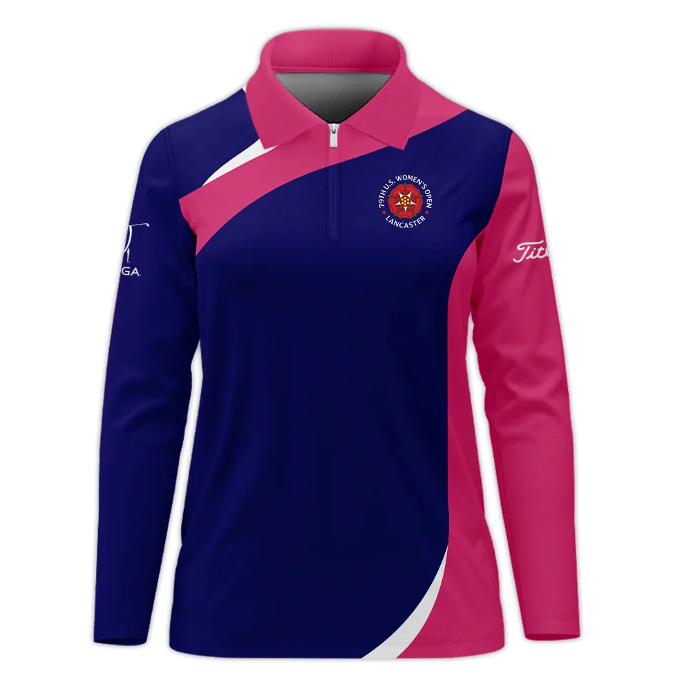 Golf Sport 79th U.S. Women’s Open Lancaster Titleist Zipper Long Polo Shirt Navy Mix Pink All Over Print Zipper Long Polo Shirt For Woman